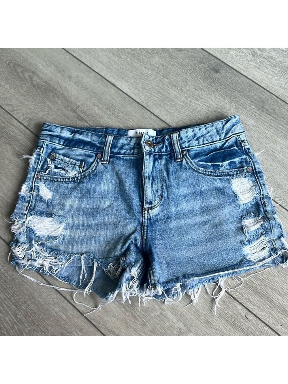 Pistola distressed cut offf denim jean shorts size 26
